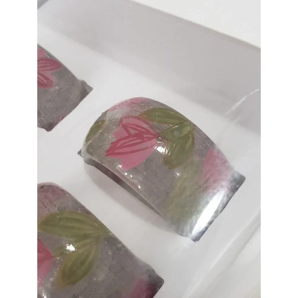 NEW 4 Rachel Ashwell Napkin RINGS‎ CLEAR PINK FLOWERS spring easter maximalist